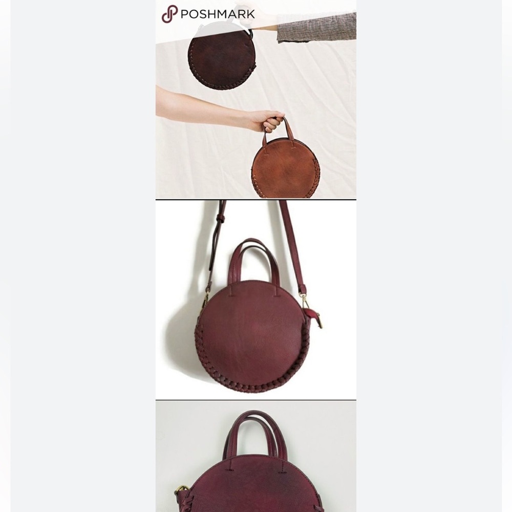 NWT Free People Oxblood Vegan Leather Whipstitch Round Cross Body Bag